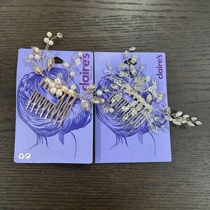 Claire's hair combs adorned w/cubic zirconia and faux pearls silver tone both